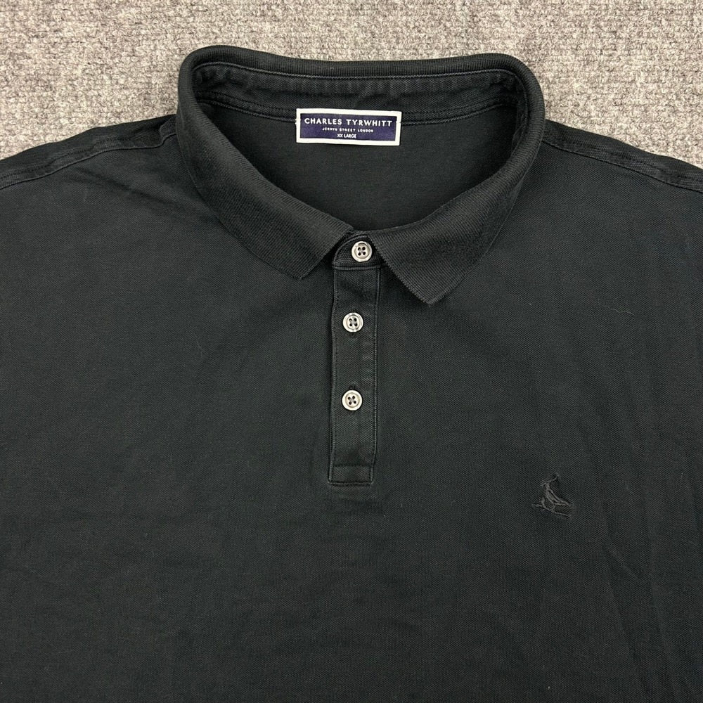 Charles Tyrwhitt Polo Shirt Mens XXL Black Cotton Blend Logo Classic JEP0340BLK